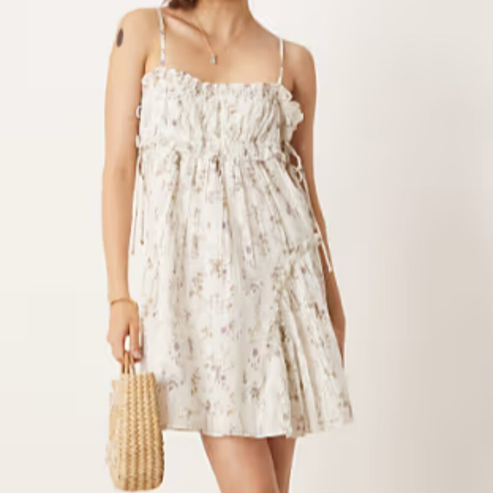 BABYDOLL MINI DRESS WITH DITSY FLORAL PRINT